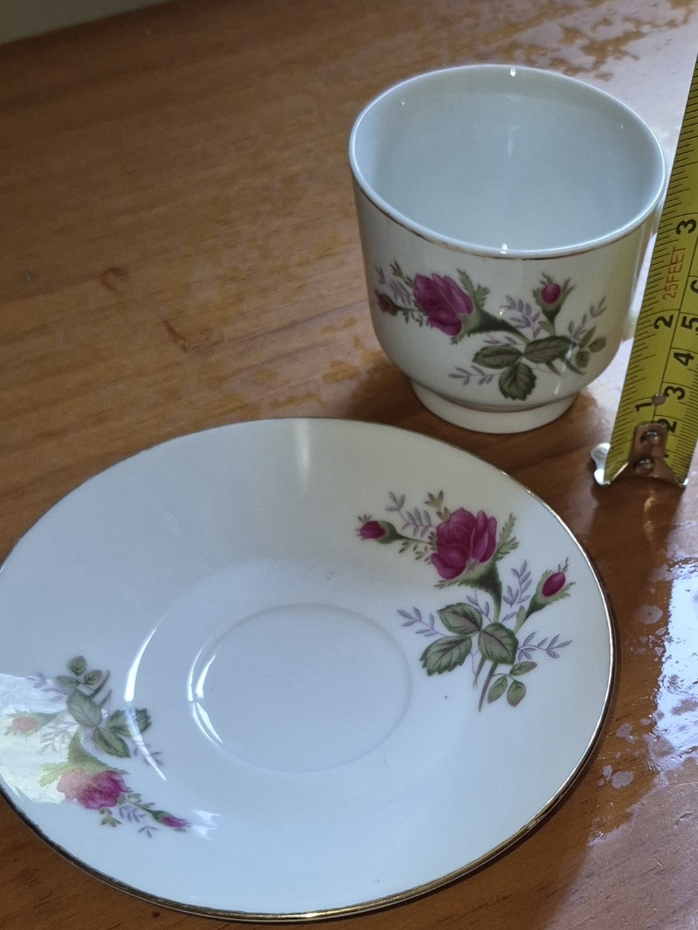 vintage Jingdezhen teacup and saucer set - pink rose floral gold trim 1970s